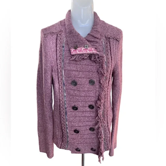 Free People Mauve Cuddle Bear Double Breasted Cardigan Sweater size SX - Picture 2 of 9